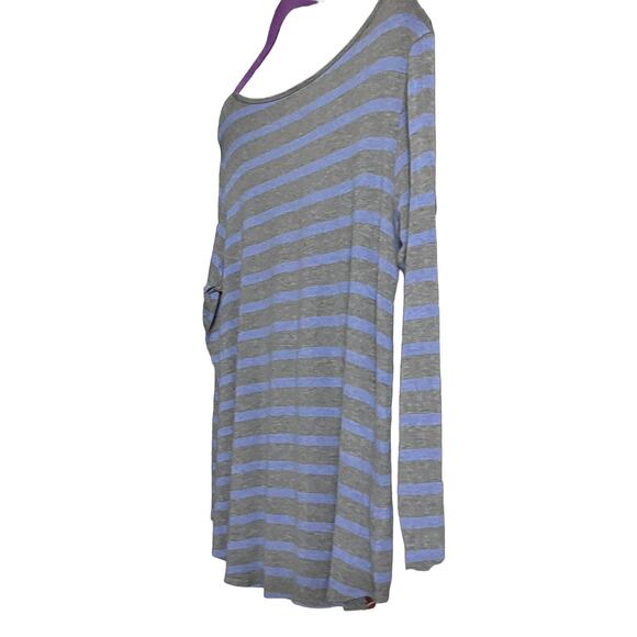 LULAROE LONG SLEEVE PULL-OVER TOP, WOMENS, L, GREY & BLUE HORIZONTAL STRIPES - Picture 6 of 9